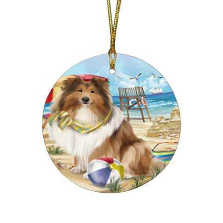 Pet Friendly Beach Rough Collie Dog Round Flat Christmas Ornament RFPOR54171