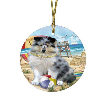 Pet Friendly Beach Rough Collie Dog Round Flat Christmas Ornament RFPOR54173