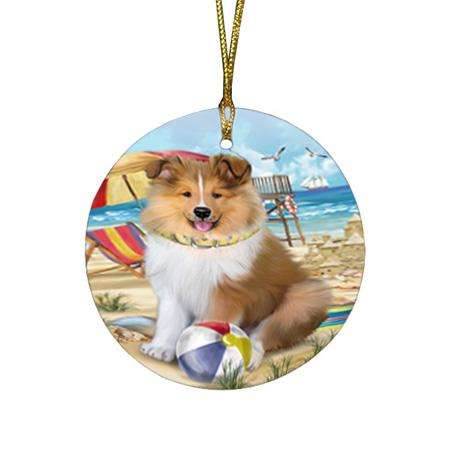 Pet Friendly Beach Rough Collie Dog Round Flat Christmas Ornament RFPOR54174