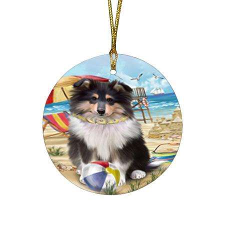 Pet Friendly Beach Rough Collie Dog Round Flat Christmas Ornament RFPOR54175