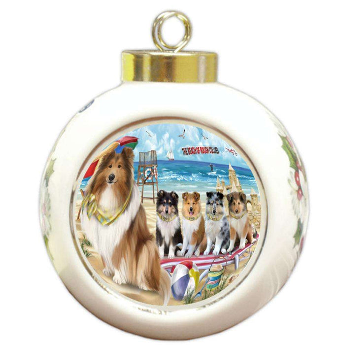 Pet Friendly Beach Rough Collies Dog Round Ball Christmas Ornament RBPOR54179
