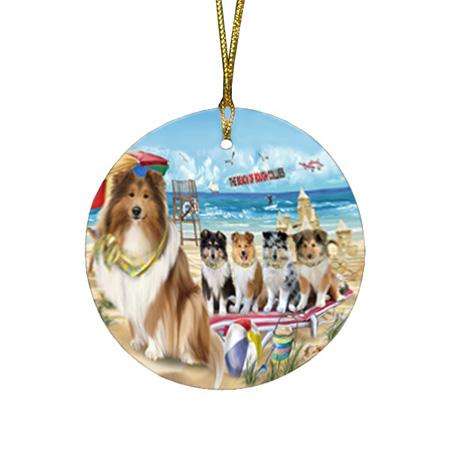 Pet Friendly Beach Rough Collies Dog Round Flat Christmas Ornament RFPOR54170