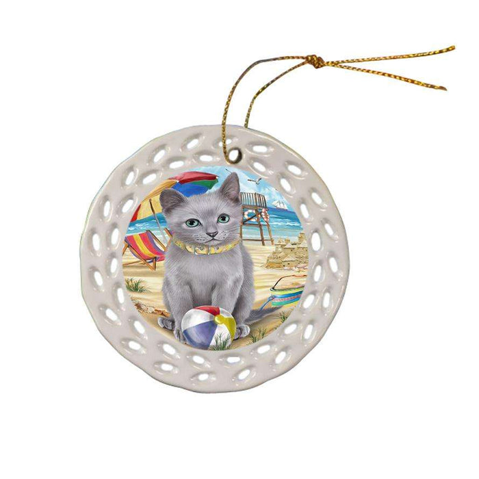 Pet Friendly Beach Russian Blue Cat Ceramic Doily Ornament DPOR51592