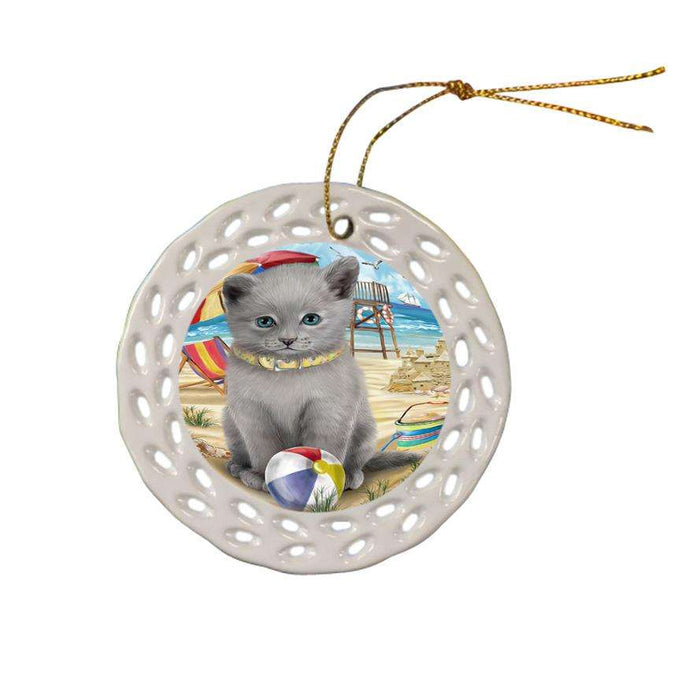 Pet Friendly Beach Russian Blue Cat Ceramic Doily Ornament DPOR51593