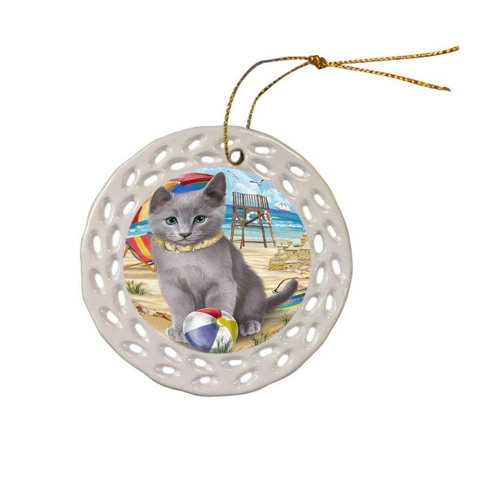 Pet Friendly Beach Russian Blue Cat Ceramic Doily Ornament DPOR51594