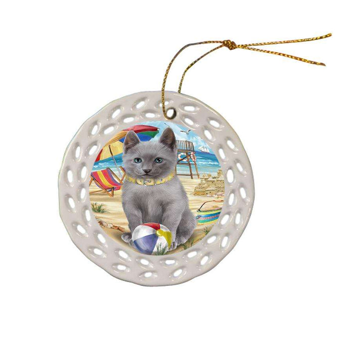 Pet Friendly Beach Russian Blue Cat Ceramic Doily Ornament DPOR51595