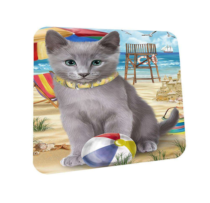 Pet Friendly Beach Russian Blue Cat Coasters Set of 4 CST51553