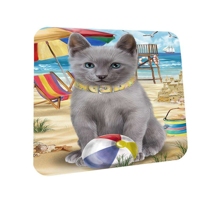 Pet Friendly Beach Russian Blue Cat Coasters Set of 4 CST51554