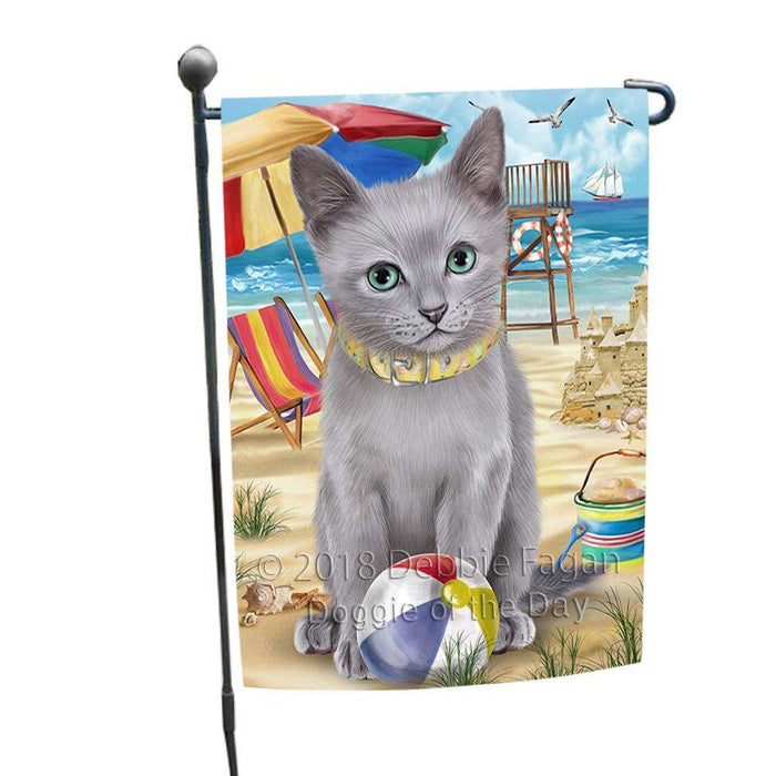 Pet Friendly Beach Russian Blue Cat Garden Flag GFLG51589