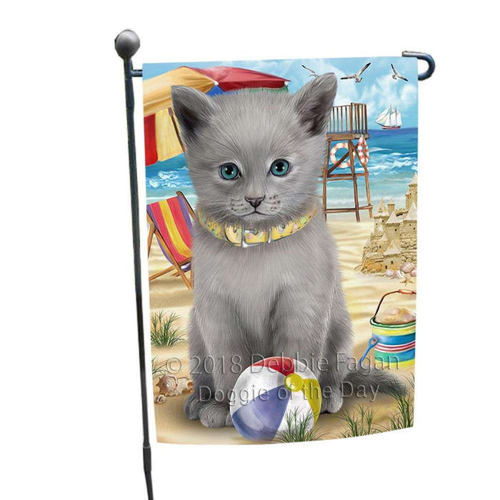 Pet Friendly Beach Russian Blue Cat Garden Flag GFLG51590