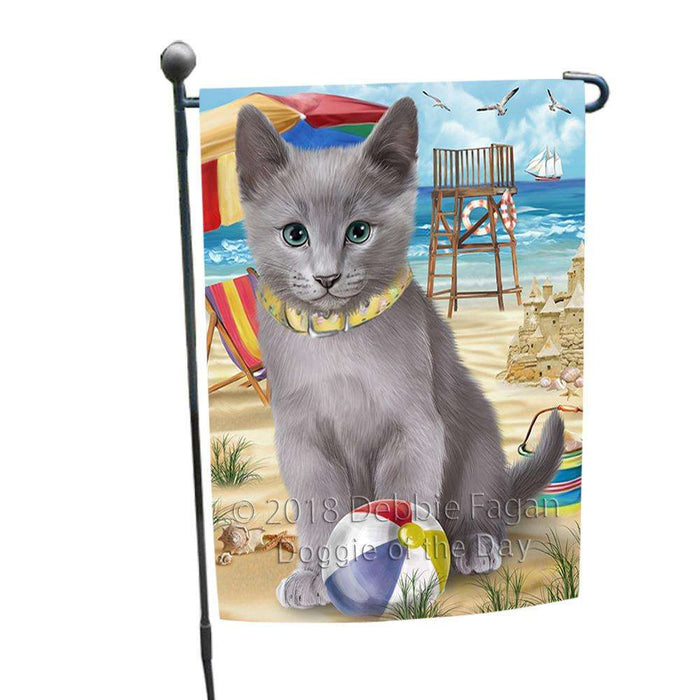 Pet Friendly Beach Russian Blue Cat Garden Flag GFLG51591