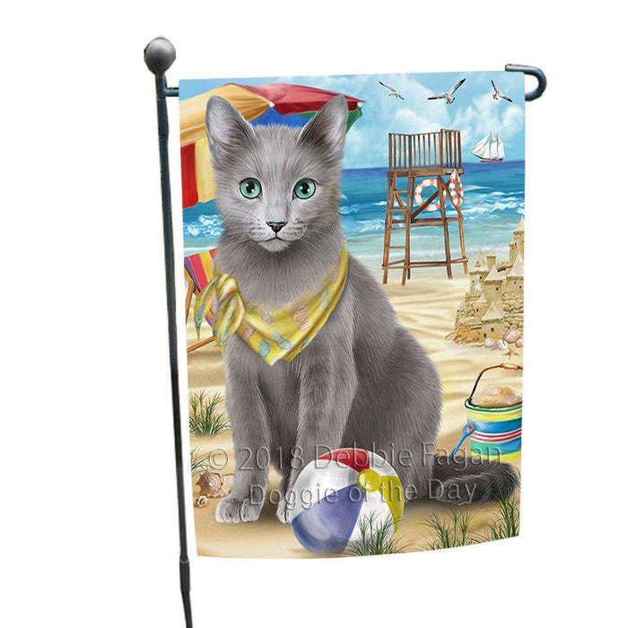 Pet Friendly Beach Russian Blue Cat Garden Flag GFLG51593