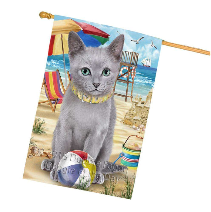 Pet Friendly Beach Russian Blue Cat House Flag FLG51725
