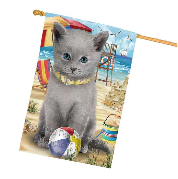 Pet Friendly Beach Russian Blue Cat House Flag FLG51726