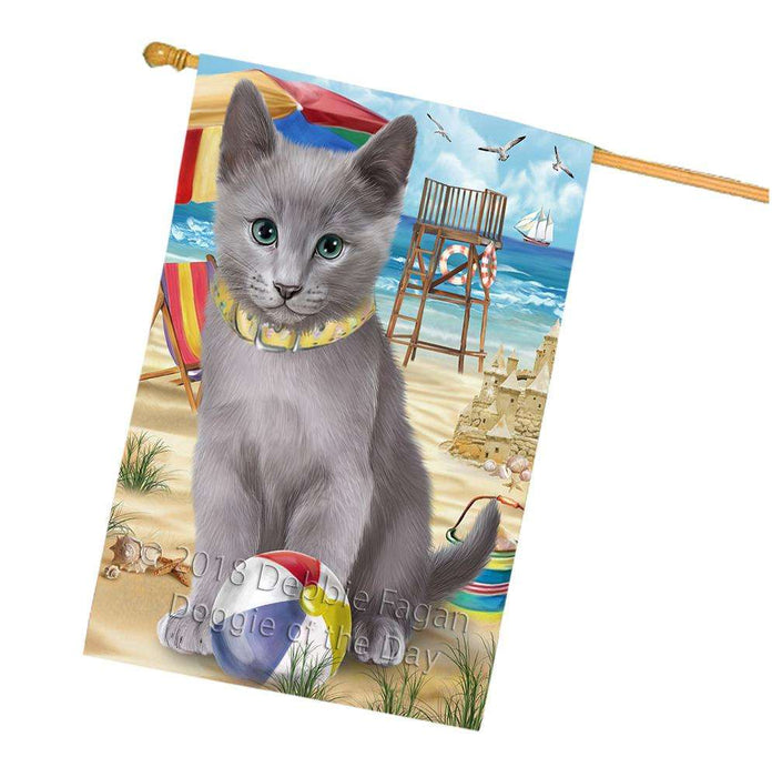 Pet Friendly Beach Russian Blue Cat House Flag FLG51727