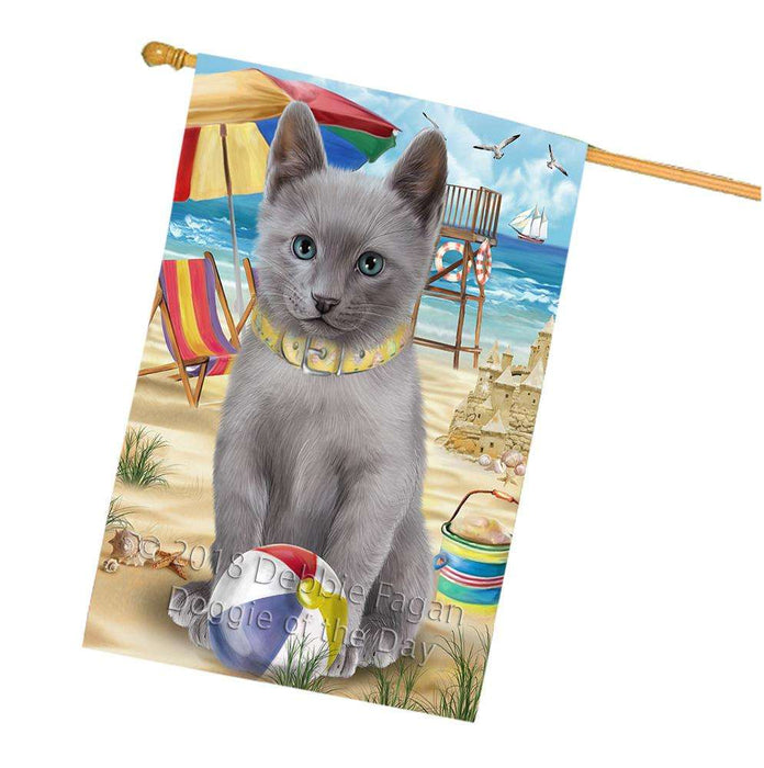 Pet Friendly Beach Russian Blue Cat House Flag FLG51728