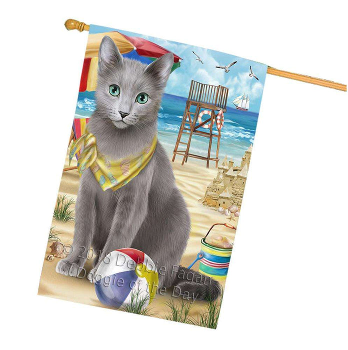 Pet Friendly Beach Russian Blue Cat House Flag FLG51729