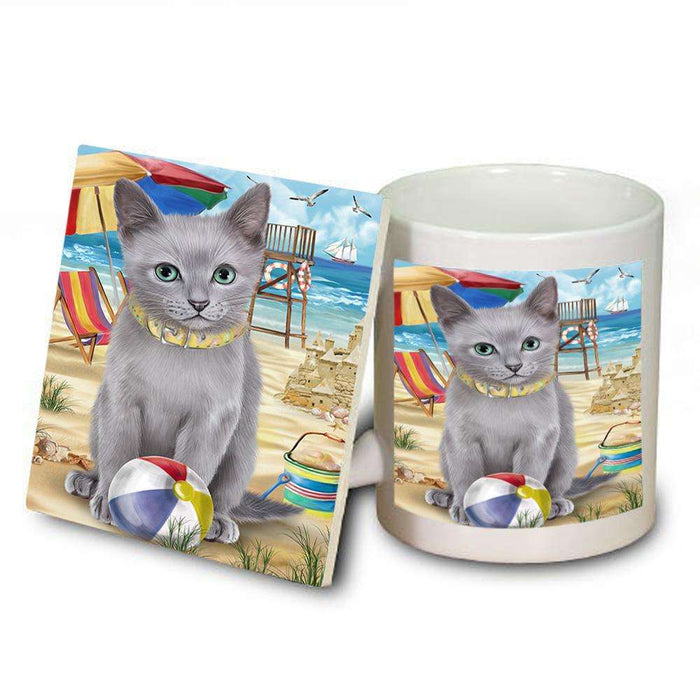 Pet Friendly Beach Russian Blue Cat Mug and Coaster Set MUC51584