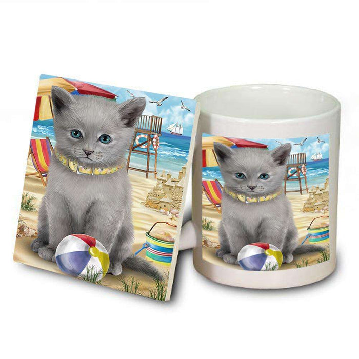 Pet Friendly Beach Russian Blue Cat Mug and Coaster Set MUC51585