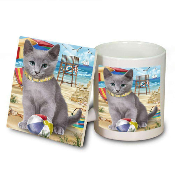 Pet Friendly Beach Russian Blue Cat Mug and Coaster Set MUC51586