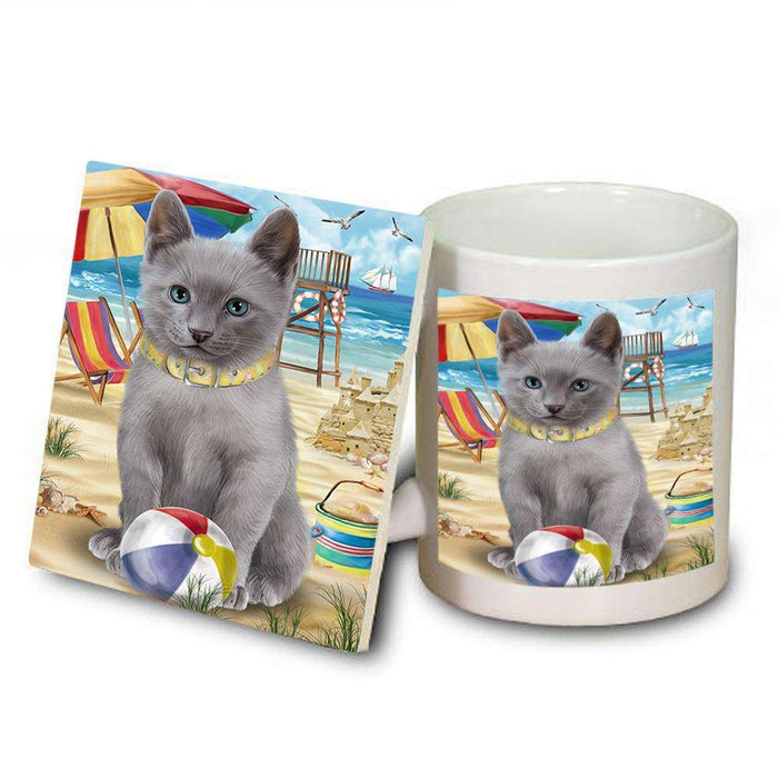 Pet Friendly Beach Russian Blue Cat Mug and Coaster Set MUC51587