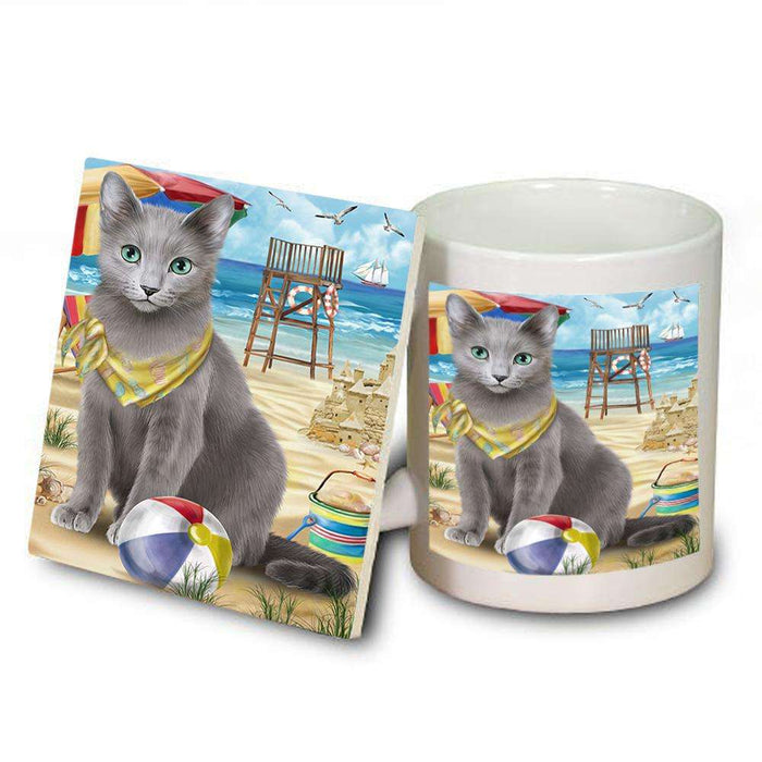 Pet Friendly Beach Russian Blue Cat Mug and Coaster Set MUC51588