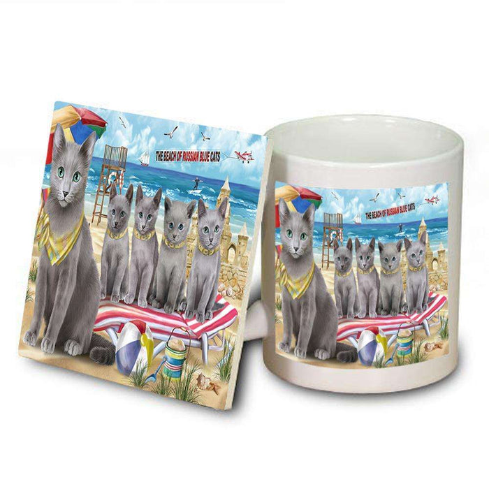 Pet Friendly Beach Russian Blue Cat Mug and Coaster Set MUC51589