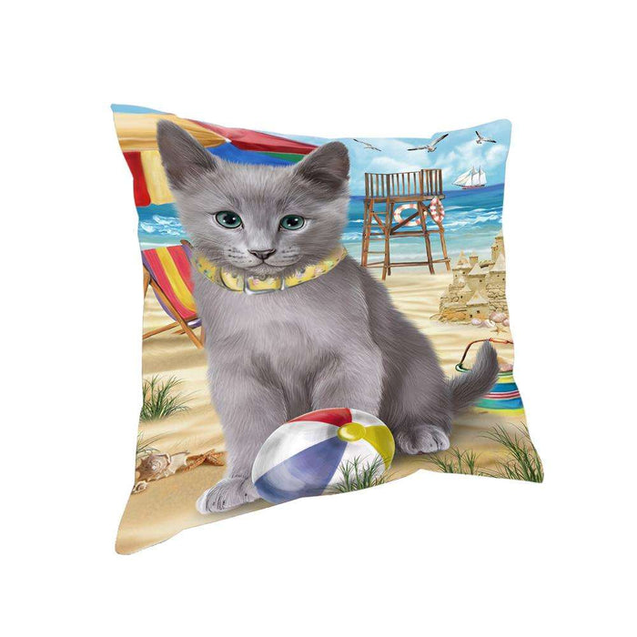 Pet Friendly Beach Russian Blue Cat Pillow PIL62740