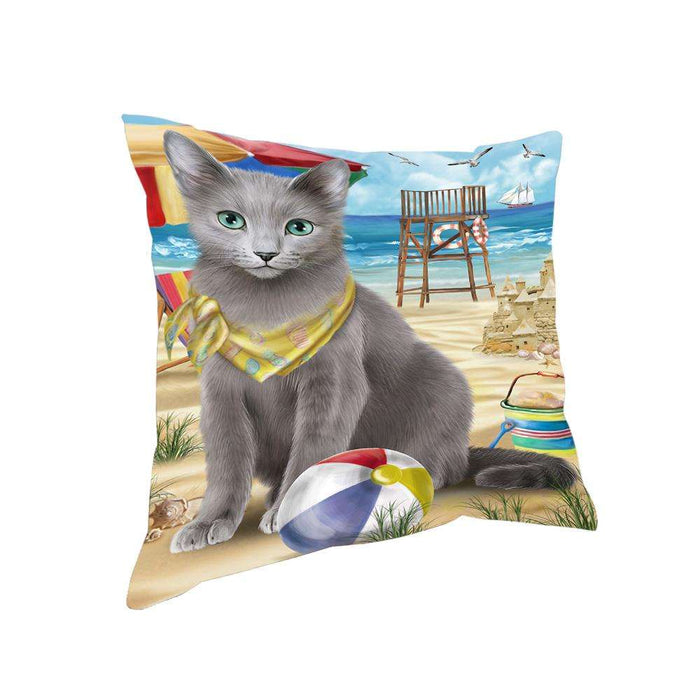 Pet Friendly Beach Russian Blue Cat Pillow PIL62748
