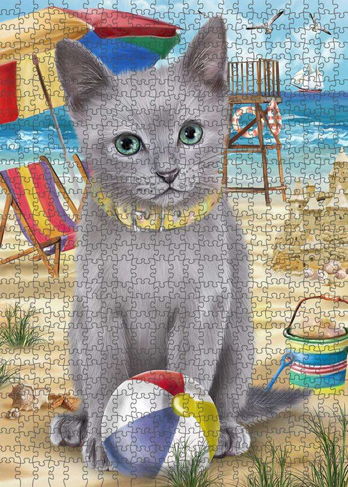 Pet Friendly Beach Russian Blue Cat Puzzle with Photo Tin PUZL58863