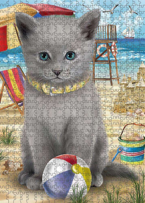 Pet Friendly Beach Russian Blue Cat Puzzle with Photo Tin PUZL58866