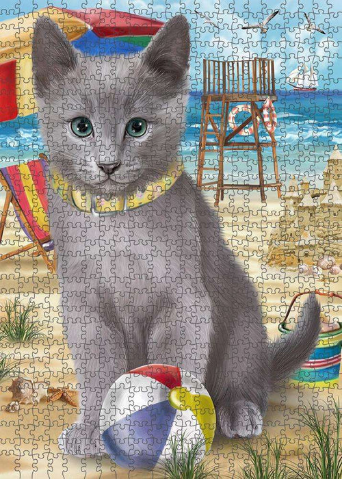 Pet Friendly Beach Russian Blue Cat Puzzle with Photo Tin PUZL58869