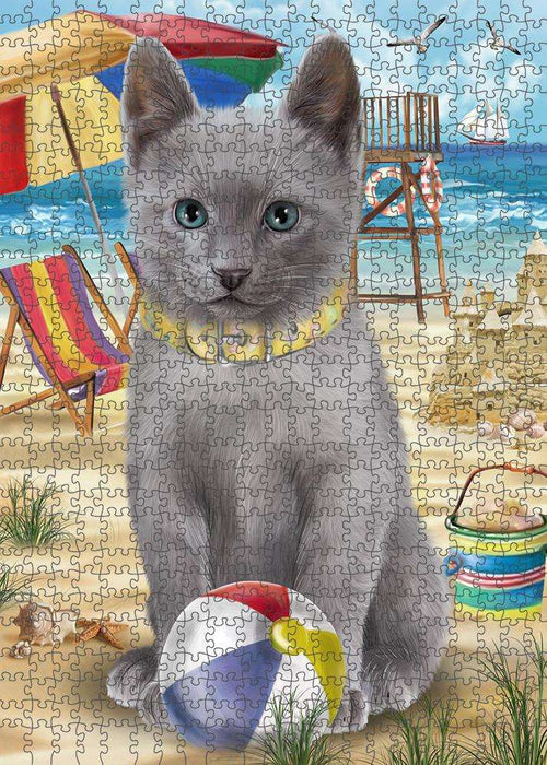 Pet Friendly Beach Russian Blue Cat Puzzle with Photo Tin PUZL58872