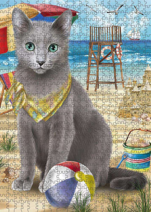 Pet Friendly Beach Russian Blue Cat Puzzle with Photo Tin PUZL58875