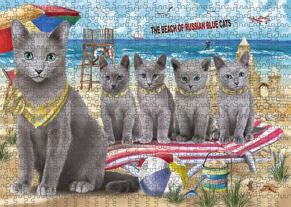 Pet Friendly Beach Russian Blue Cat Puzzle with Photo Tin PUZL58878