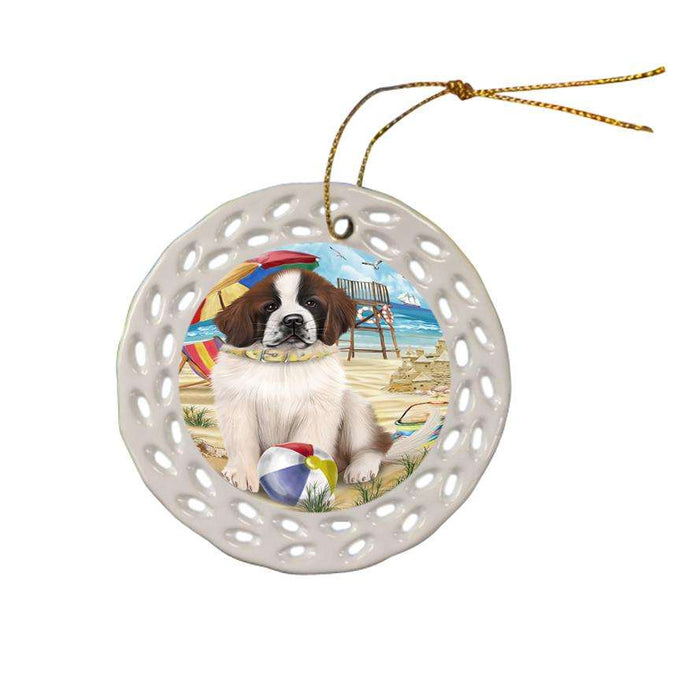 Pet Friendly Beach Saint Bernard Dog Ceramic Doily Ornament DPOR48678