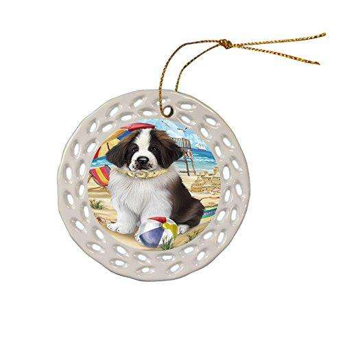 Pet Friendly Beach Saint Bernard Dog Ceramic Doily Ornament DPOR48680