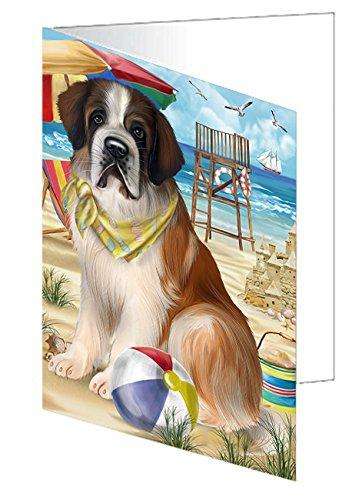 Pet Friendly Beach Saint Bernard Dog Handmade Artwork Assorted Pets Greeting Cards and Note Cards with Envelopes for All Occasions and Holiday Seasons GCD50075