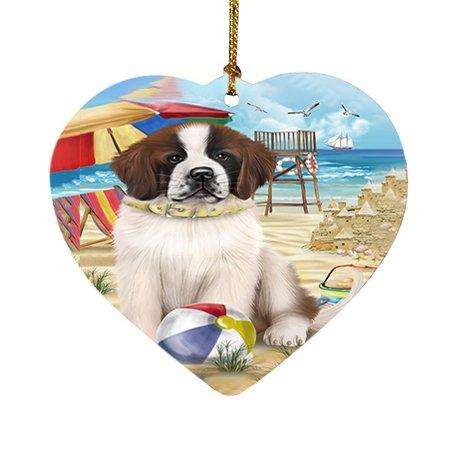 Pet Friendly Beach Saint Bernard Dog Heart Christmas Ornament HPOR48678