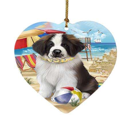 Pet Friendly Beach Saint Bernard Dog Heart Christmas Ornament HPOR48680