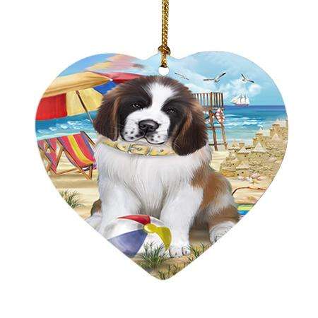 Pet Friendly Beach Saint Bernard Dog Heart Christmas Ornament HPOR48681