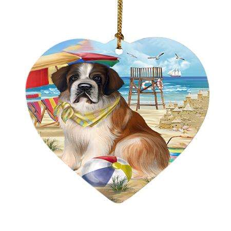 Pet Friendly Beach Saint Bernard Dog Heart Christmas Ornament HPOR48682