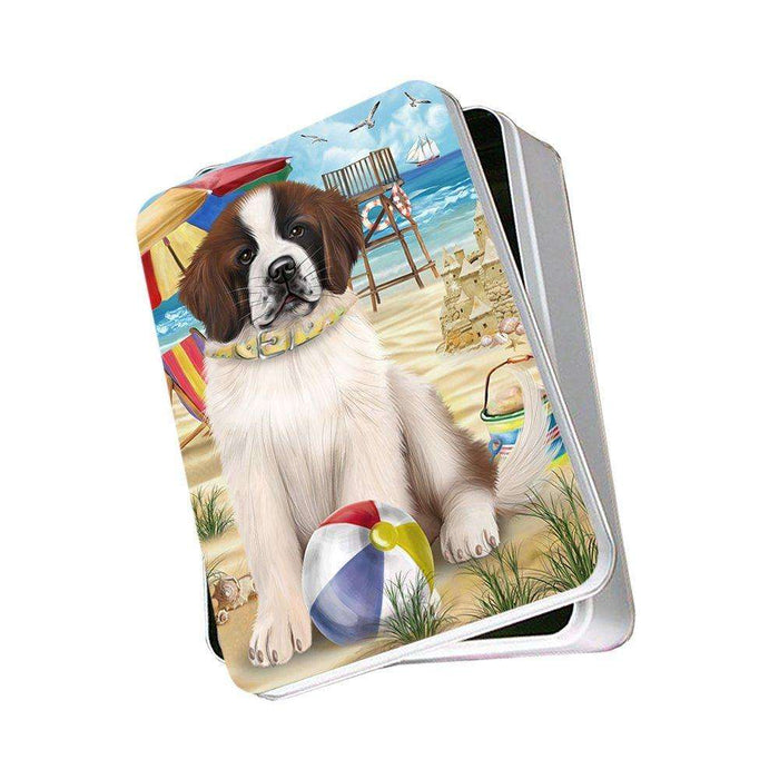 Pet Friendly Beach Saint Bernard Dog Photo Storage Tin PITN48678