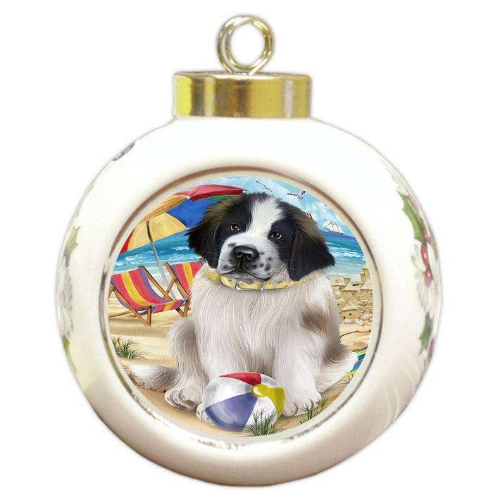 Pet Friendly Beach Saint Bernard Dog Round Ball Christmas Ornament RBPOR48679