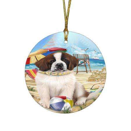 Pet Friendly Beach Saint Bernard Dog Round Christmas Ornament RFPOR48669