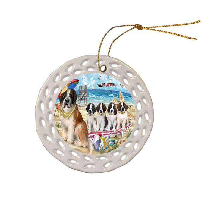 Pet Friendly Beach Saint Bernards Dog Ceramic Doily Ornament DPOR48677