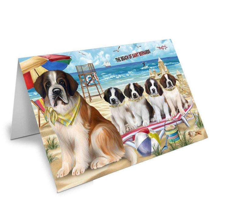Pet Friendly Beach Saint Bernards Dog Handmade Artwork Assorted Pets Greeting Cards and Note Cards with Envelopes for All Occasions and Holiday Seasons GCD50060