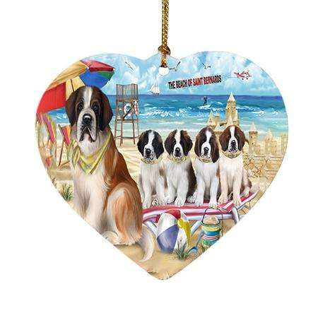 Pet Friendly Beach Saint Bernards Dog Heart Christmas Ornament HPOR48677