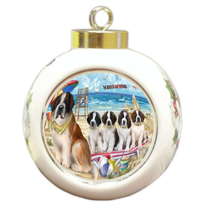 Pet Friendly Beach Saint Bernards Dog Round Ball Christmas Ornament RBPOR48677
