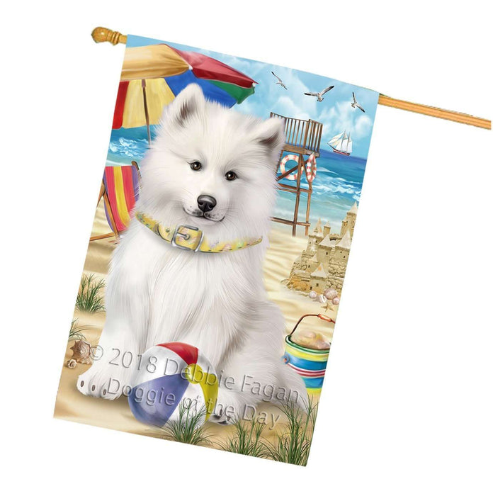 Pet Friendly Beach Samoyed Dog House Flag FLG48650